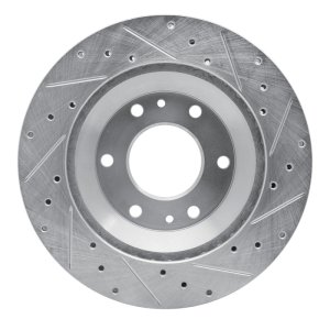 Buick Rainier Brake Rotor (1) - Front Left - R1 Concepts - Drilled & Slotted - Silver - `02-`05